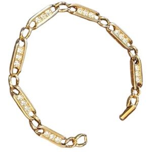 💞💗 SWAROVSKI Vintage Swan Signed Gold Tone Curb Link Chain Crystal Bracelet